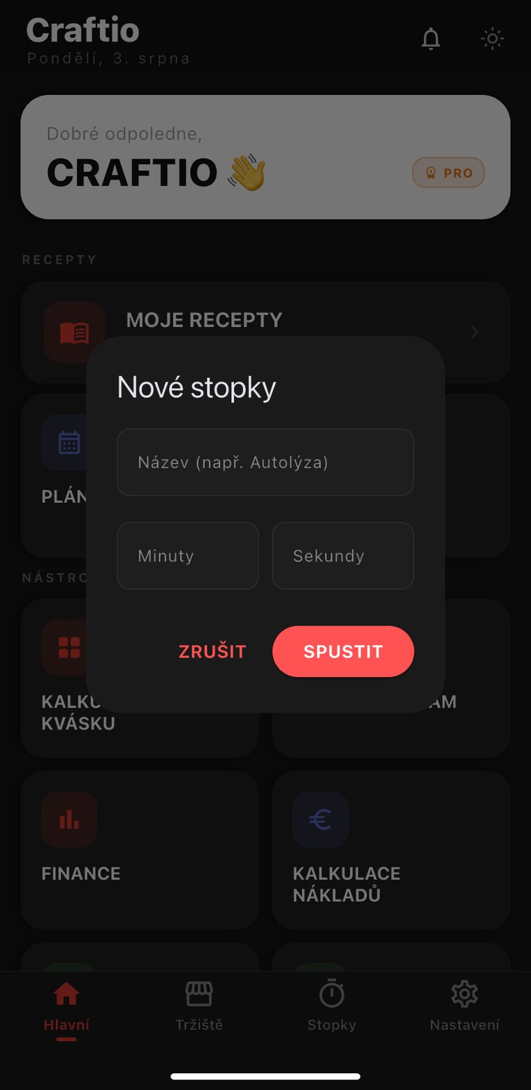 Vytvoření pojmenovaných stopek v aplikaci Craftio
